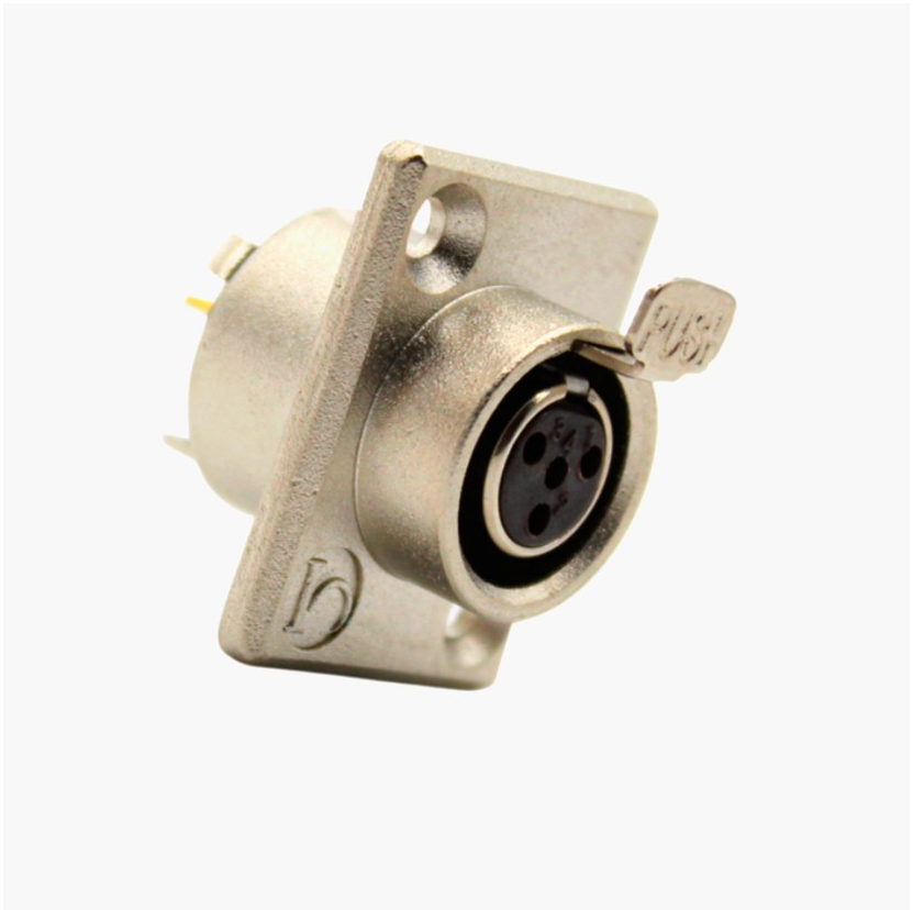 Mini XLR гніздо MOCO SA107-4P 4-контактне, фланцеве, панельний монтаж, позолота, 1 виріб