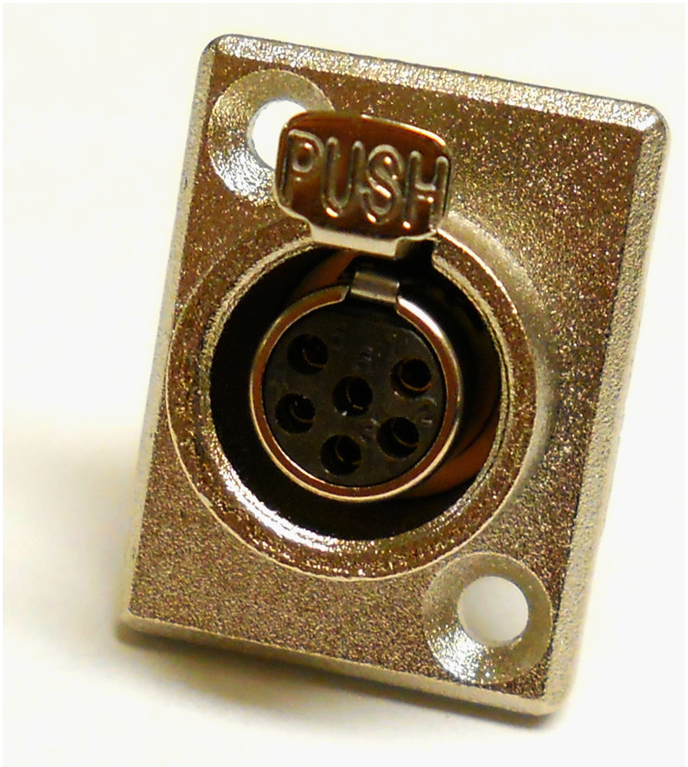 Панельний роз'єм MOCO mini XLR 6 кон., метал, пайка, для аудіо/відео обладнання, 2 отвори