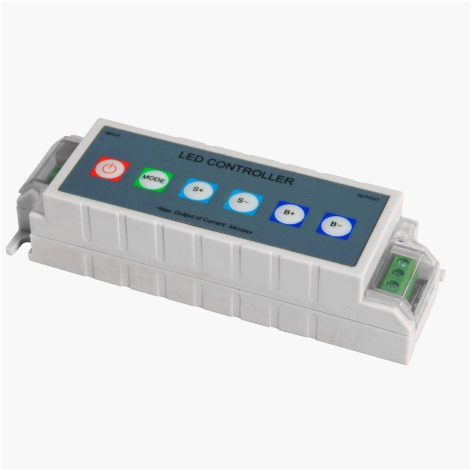 Контроллер RGB для LED-лент 12-24В, 3 канала по 3А, с пультом, 130×40×51 мм