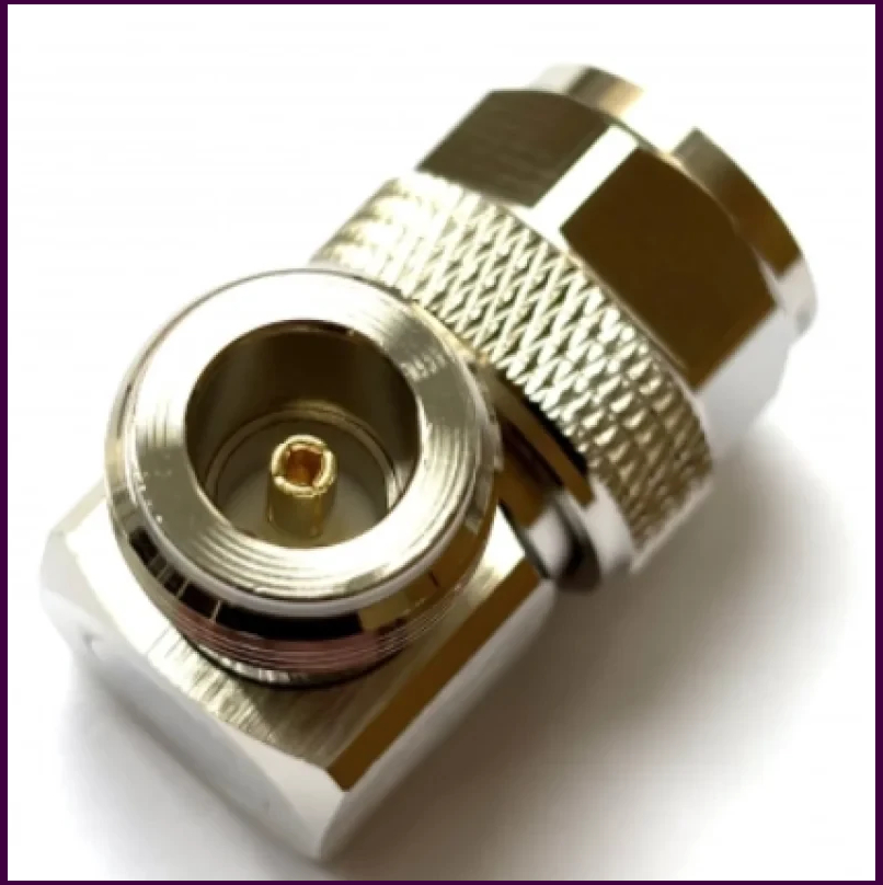 Угловой адаптер Leno RF N Male - N Female, 50 Ом, для панельного монтажа, длина 38 мм