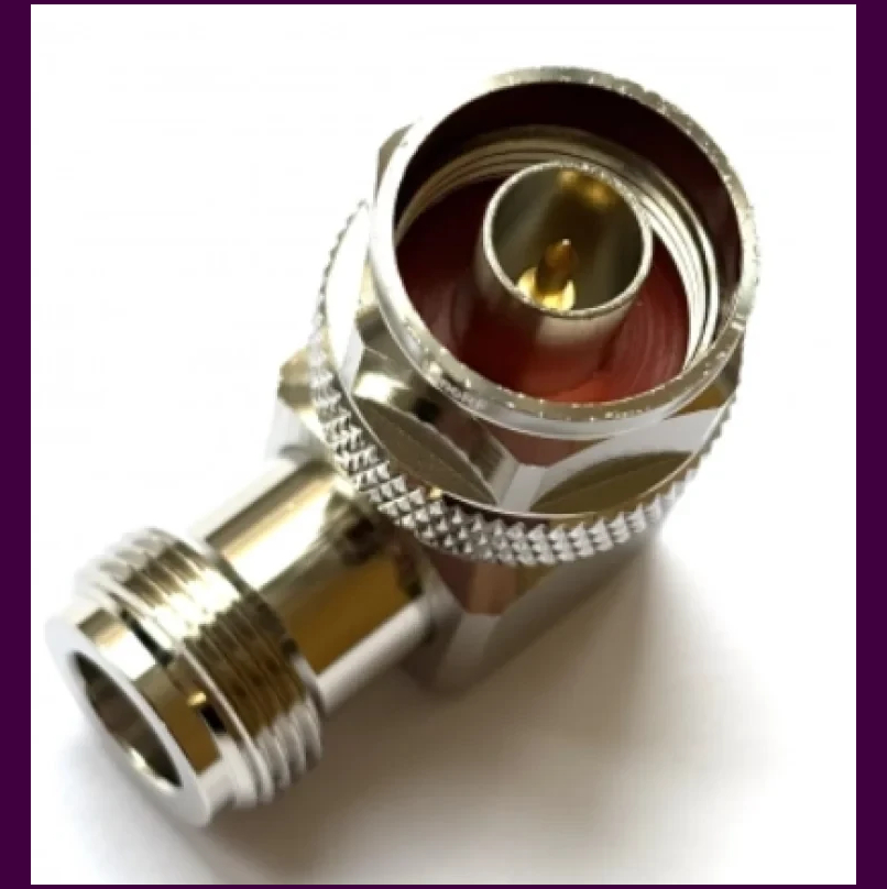 Угловой N-адаптер Male/Female 38 мм для RF-оборудования, латунь, низкие потери сигнала до 6 ГГц