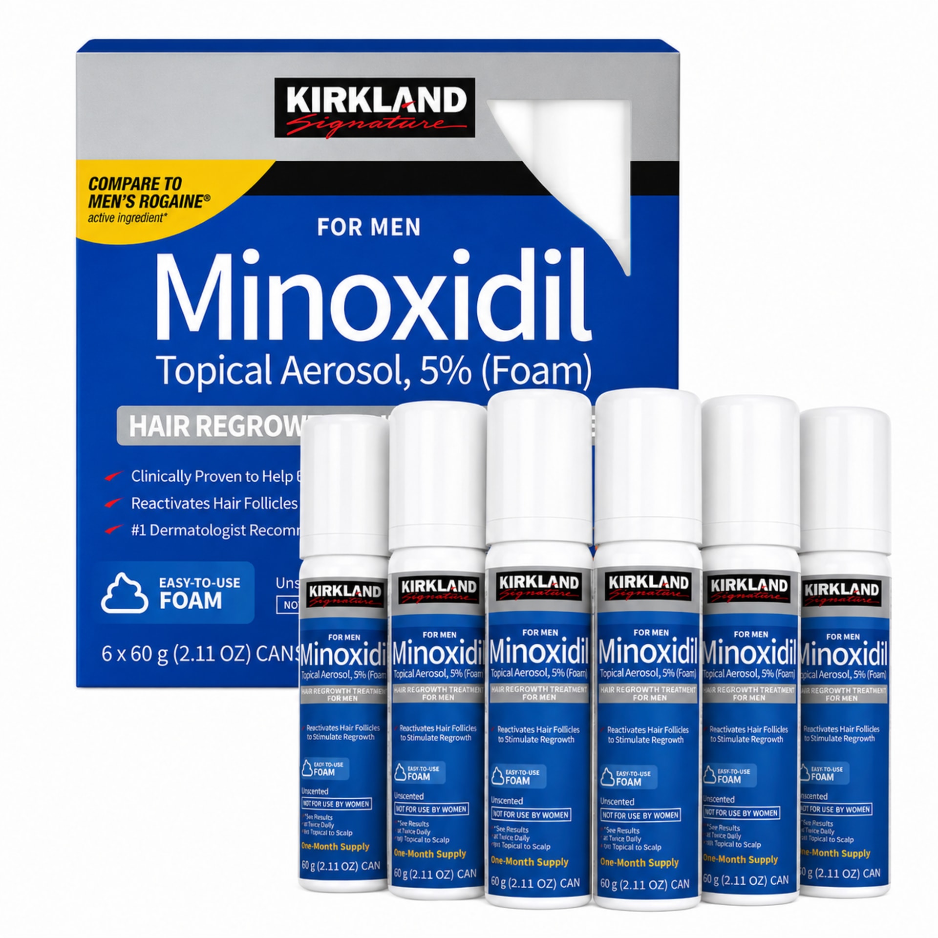 Kirkland Men’s 5% Minoxidil Topical Aerosol (Foam) 6 x 60g -6-Month Supply