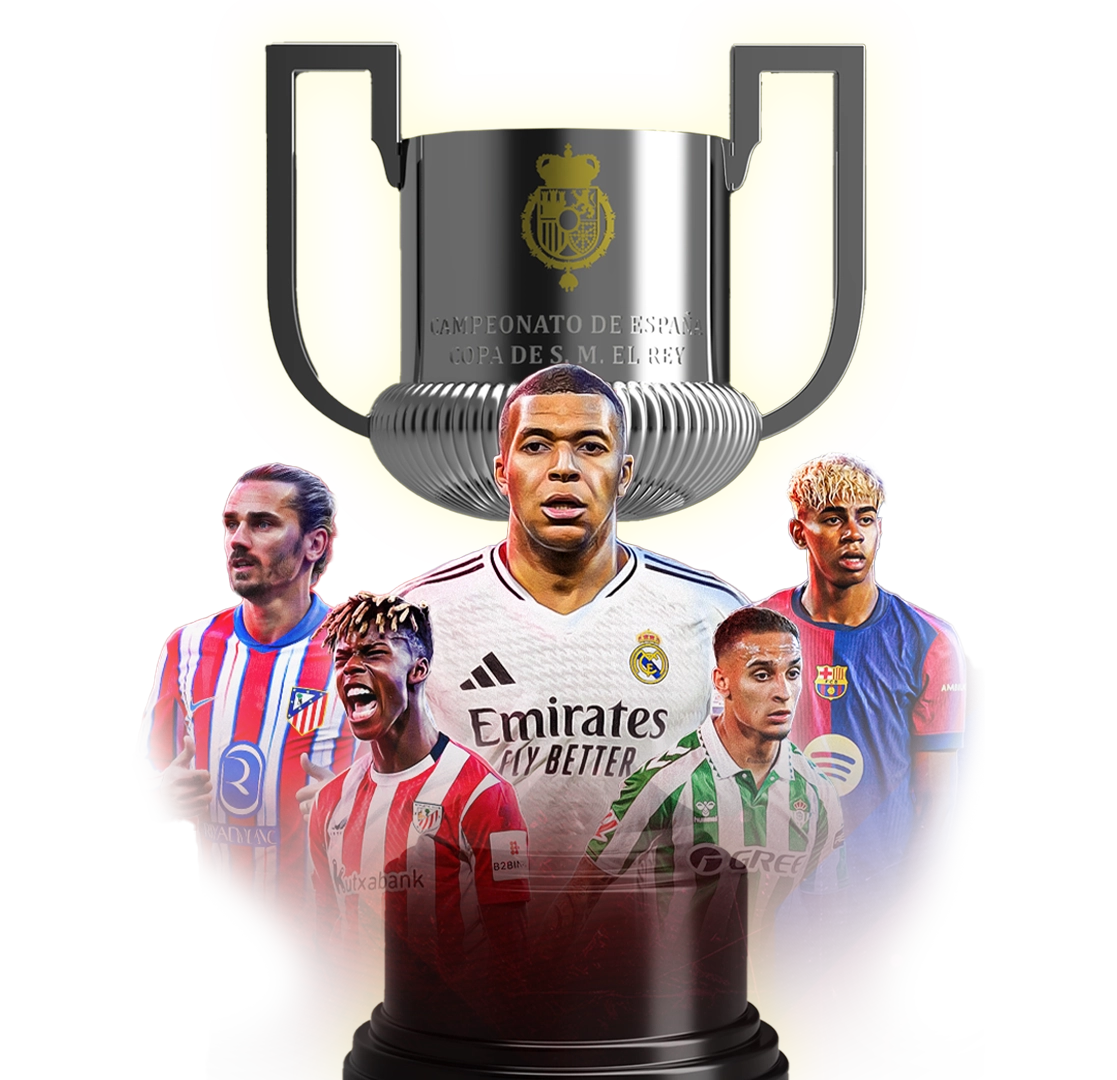 Jugadores y trofeo de la Copa del Rey