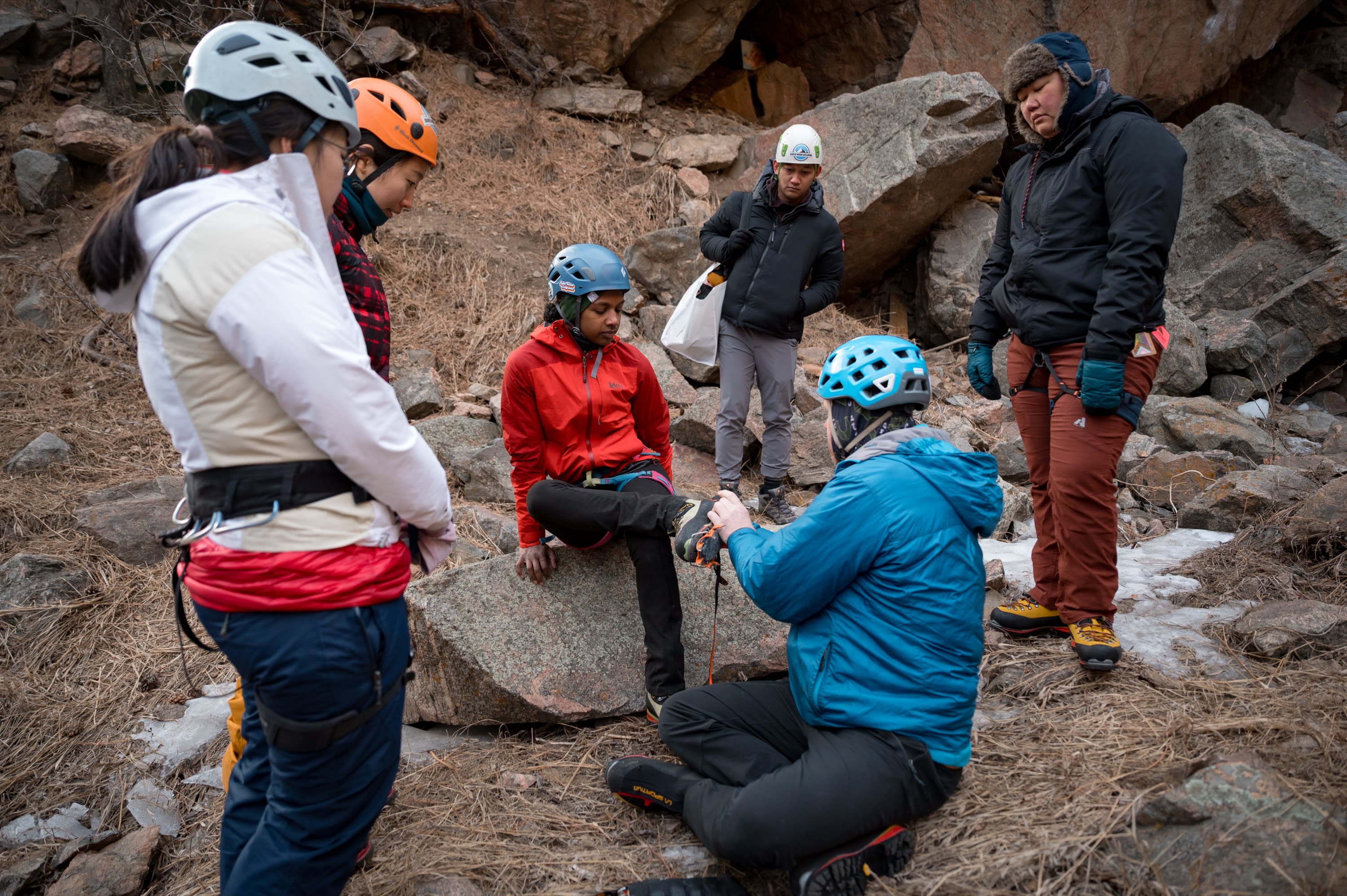 Cruxing in Color ice climbing event — group gathering