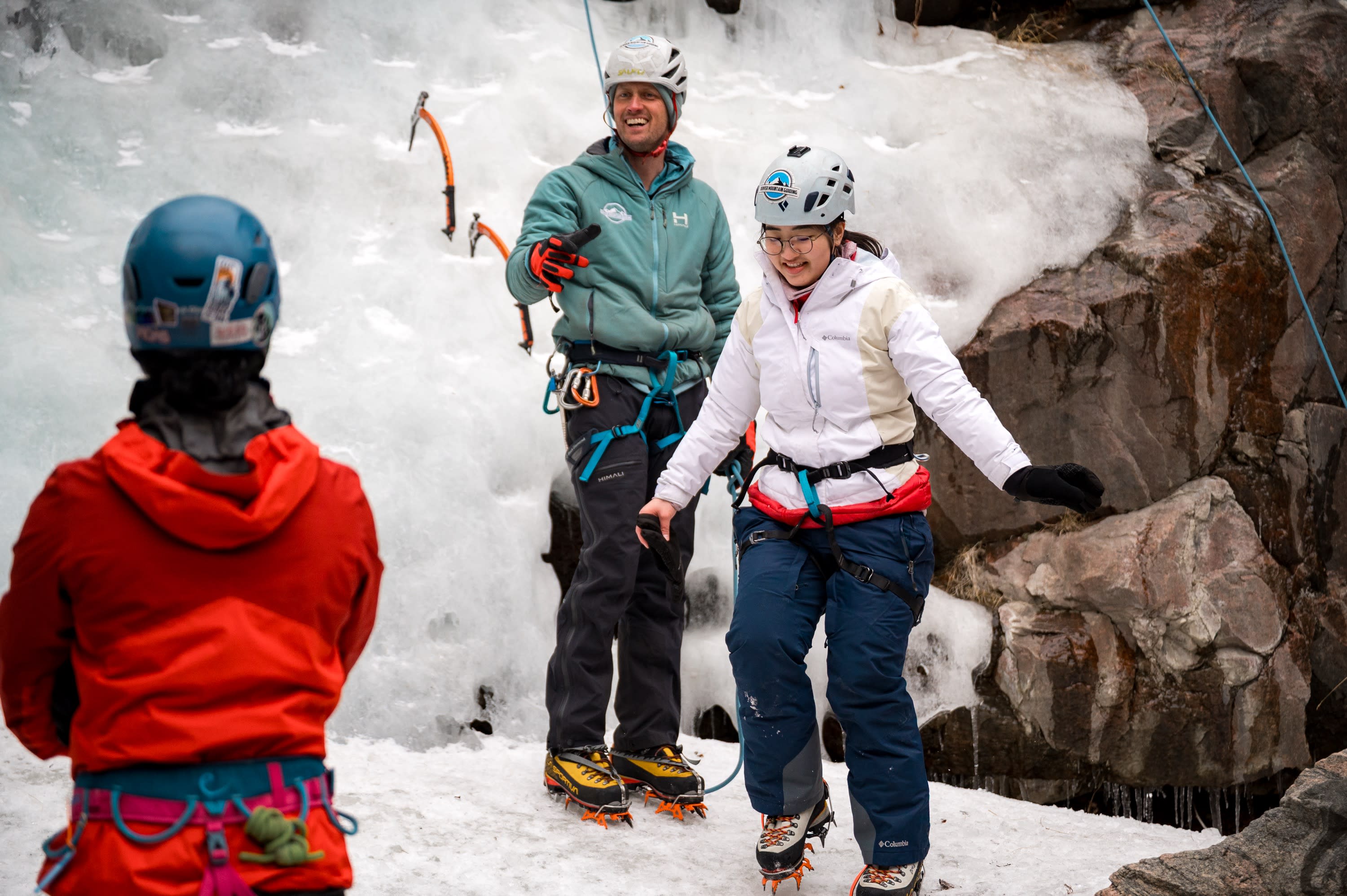 Cruxing in Color ice climbing event — group instruction