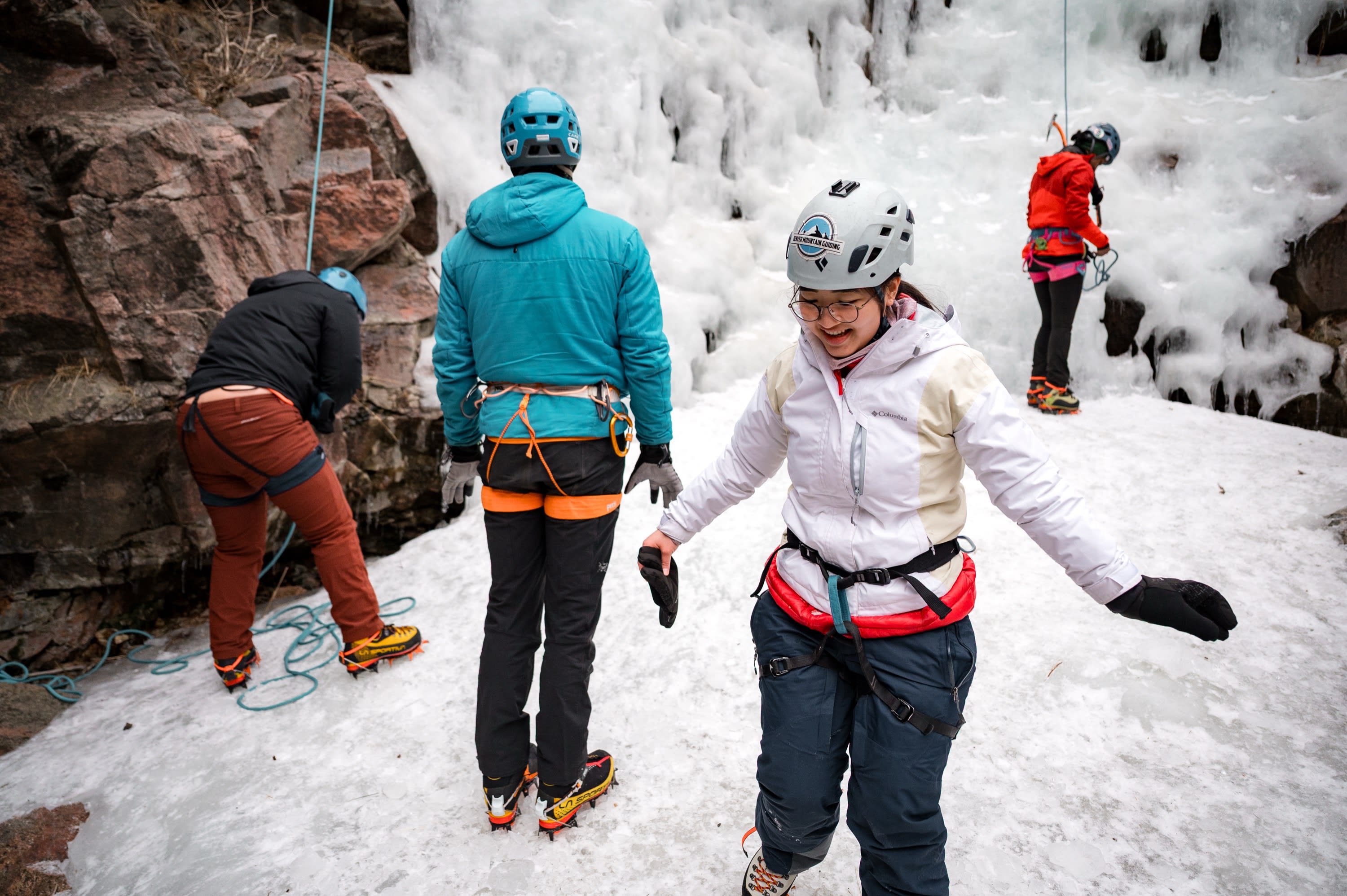 Cruxing in Color ice climbing event — ice formations