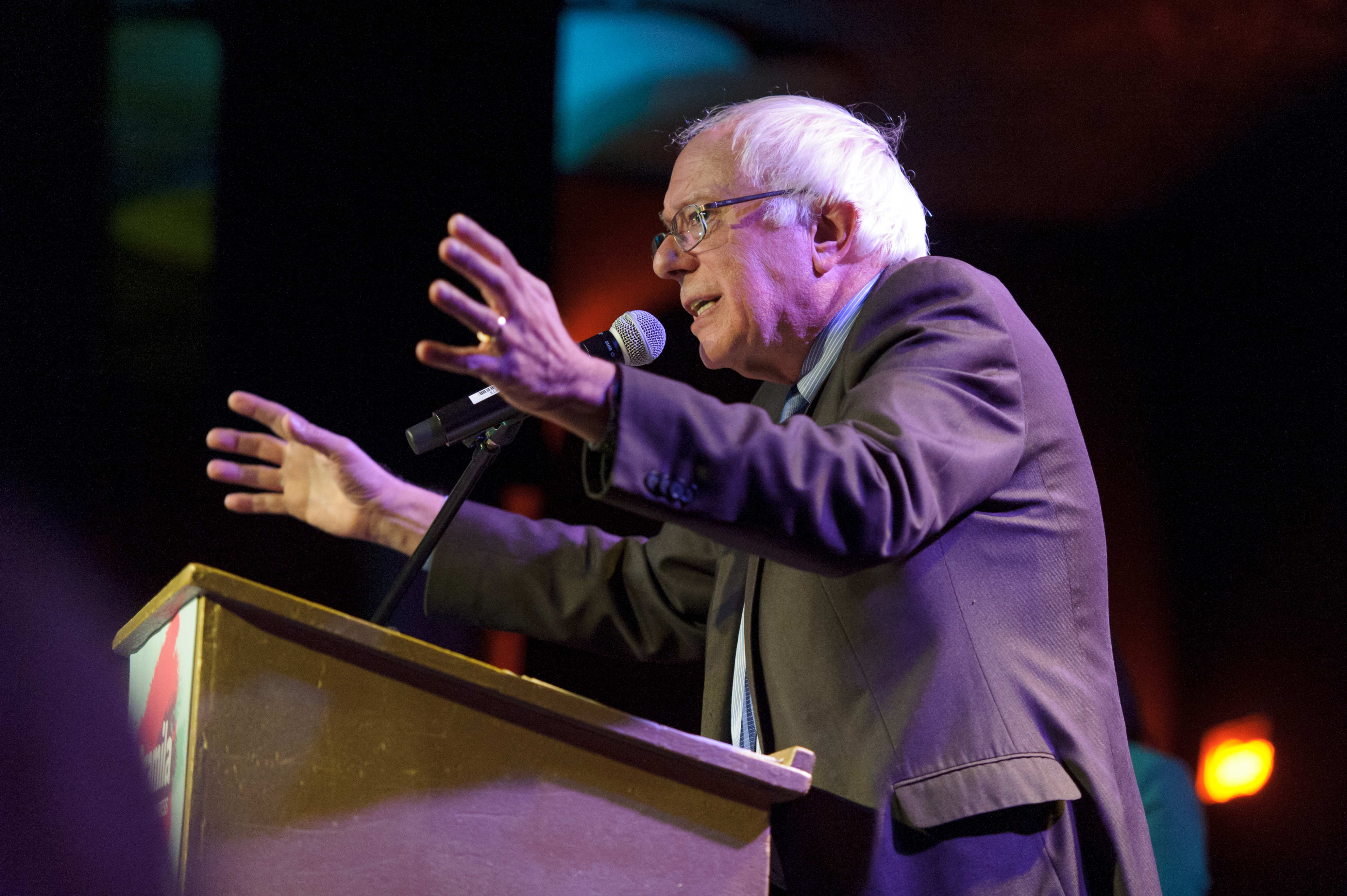 An Evening with Pramila Jayapal and Bernie Sanders — speakers on stage