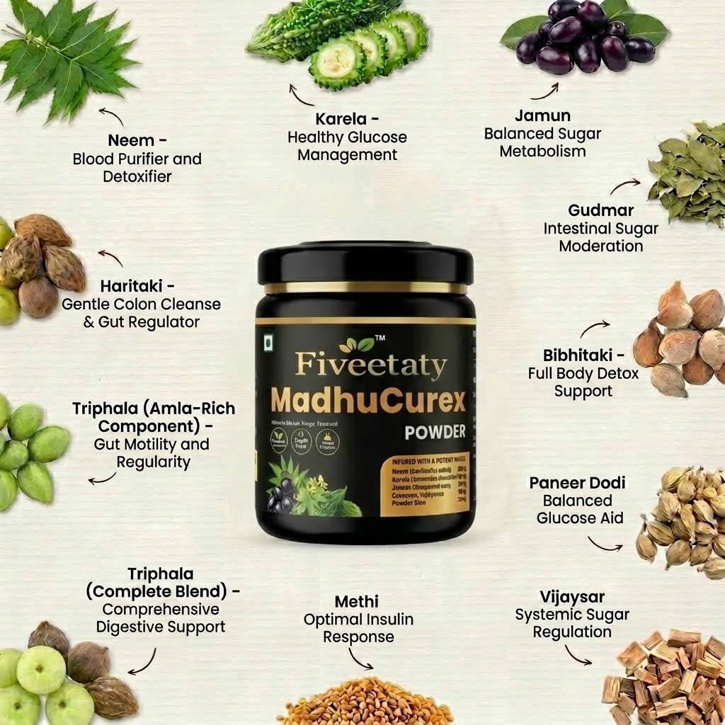 Fiveetatv MadhuCurex Powder – Potent 15-Herb Sugar Control Blend
