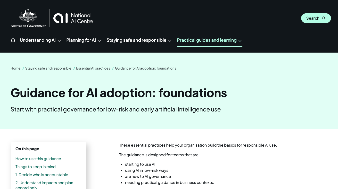 Guidance for AI Adoption: Foundations