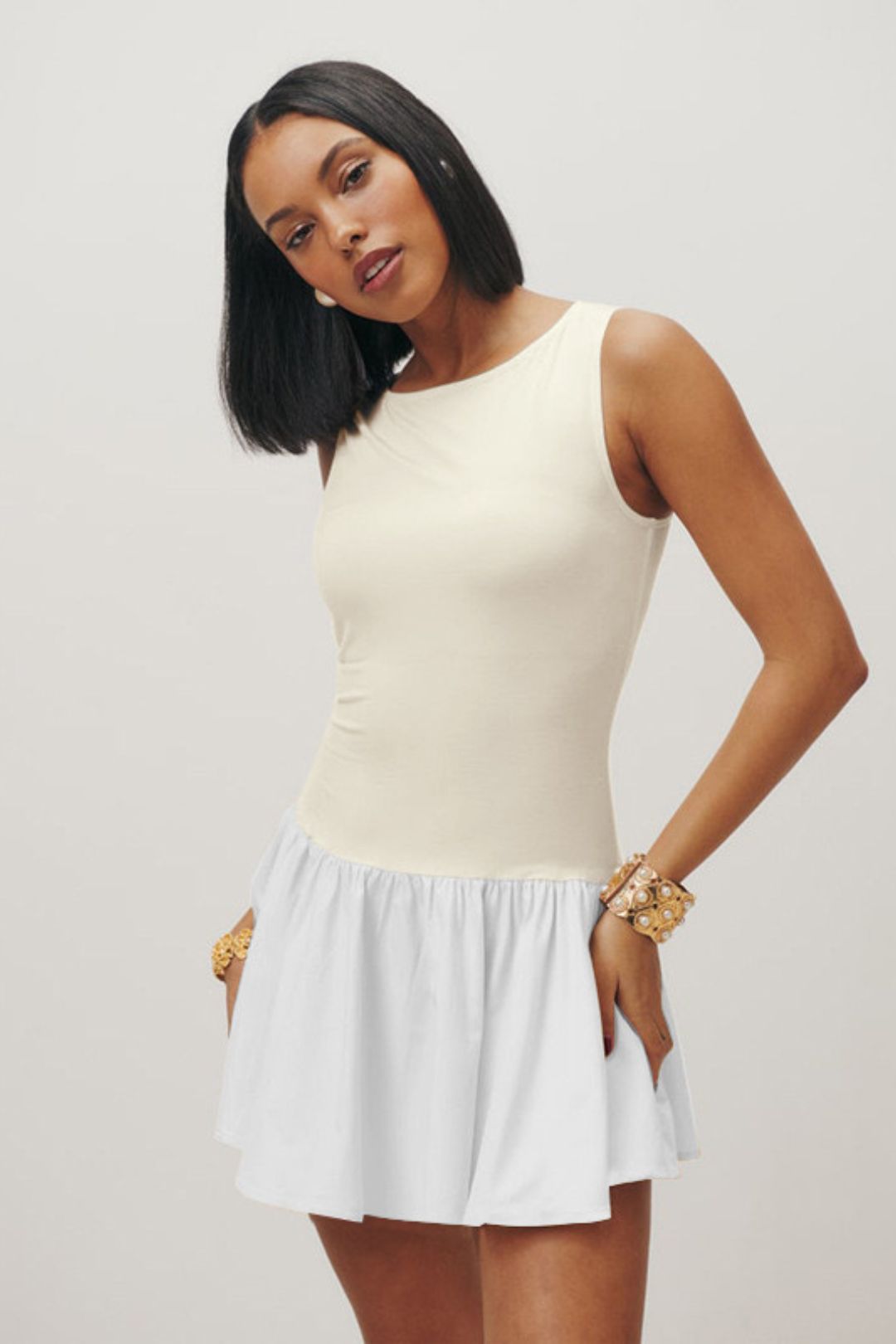 Summer New Solid Color Sleeveless Splicing Dress