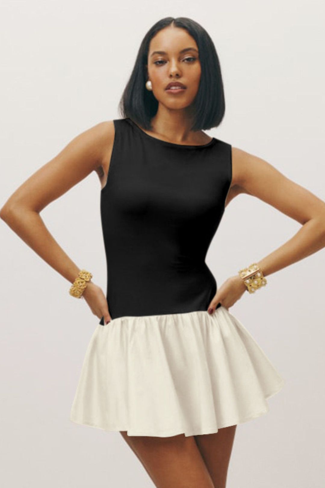 Summer New Solid Color Sleeveless Splicing Dress