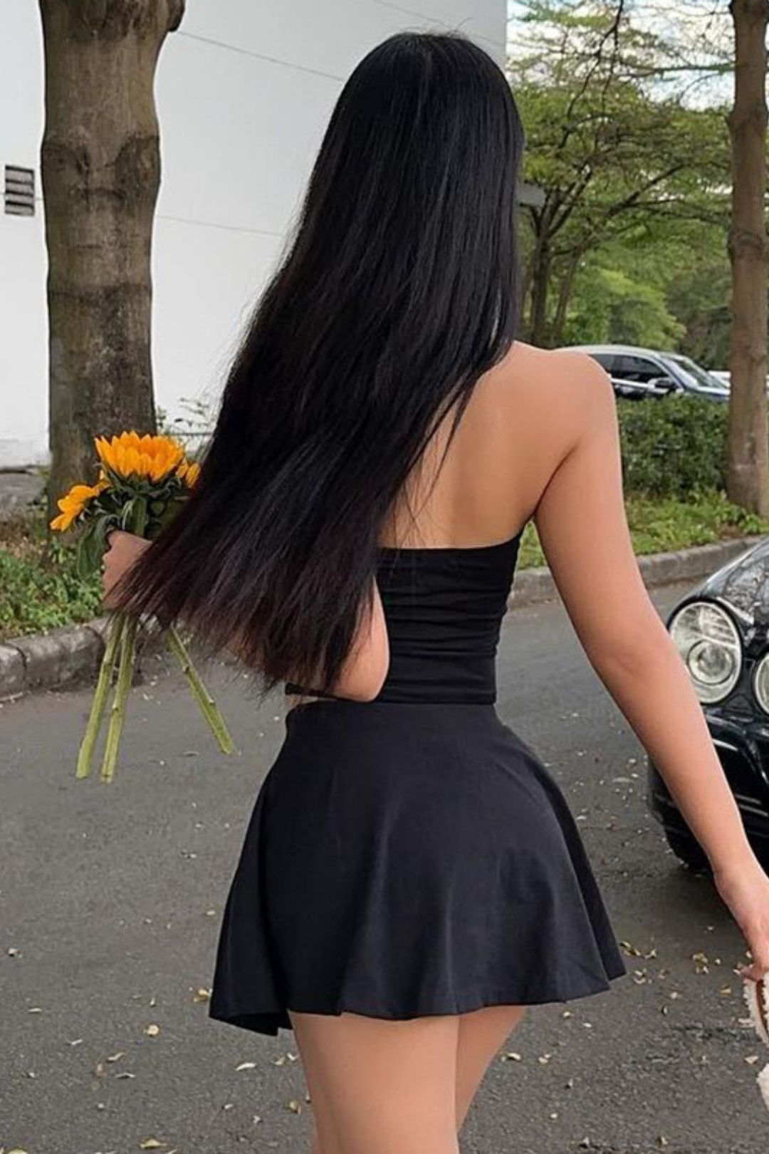 Solid Color Halter Neck Slim Top High Waist Short Skirt Suit