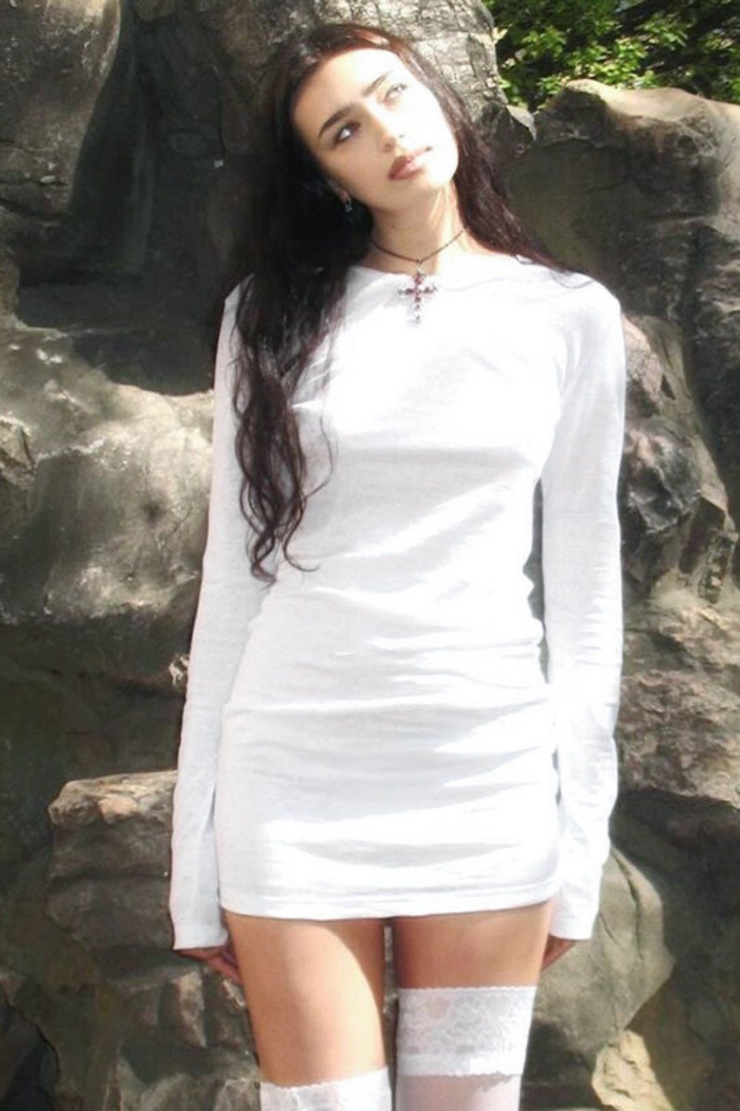 Solid Color Round Neck Versatile Casual High Waist Dress