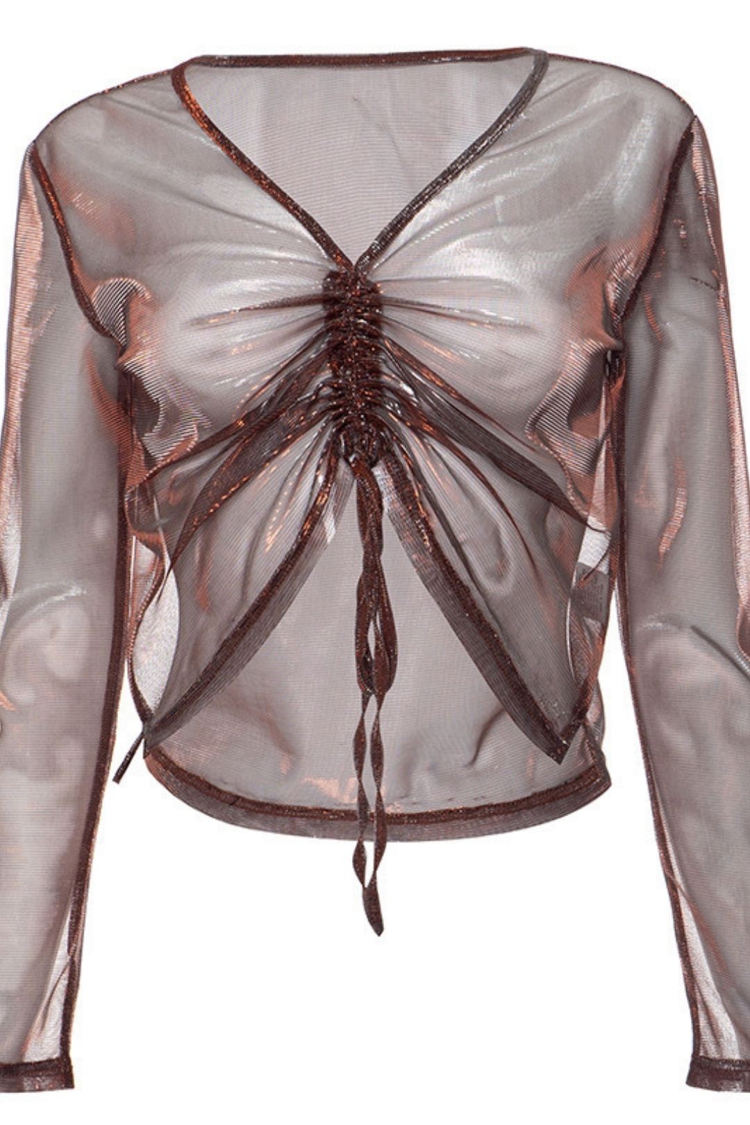 Navel-baring Drawstring Sexy See-through Long-sleeved Tops