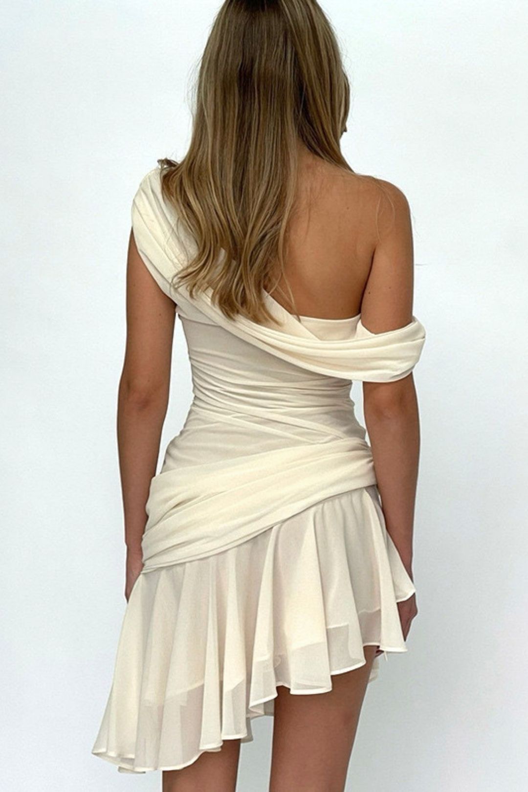 Summer Solid Color Oblique Shoulder Lace Stitching Backless Dress