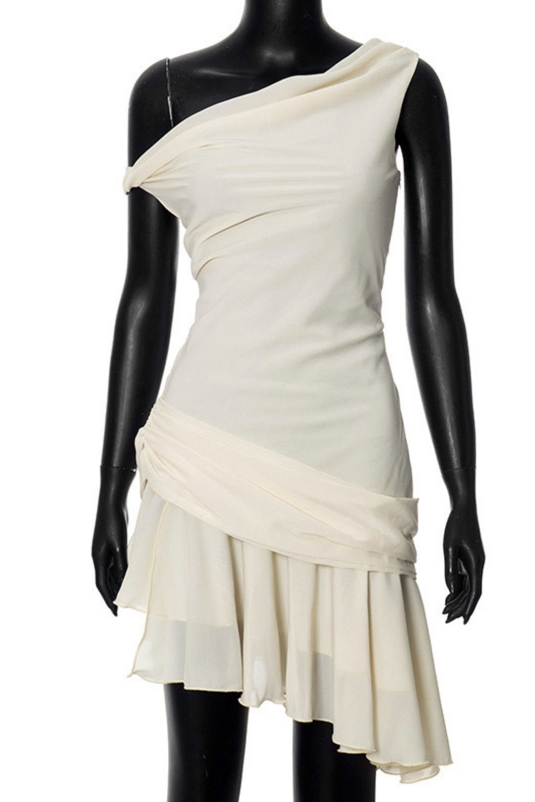 Summer Solid Color Oblique Shoulder Lace Stitching Backless Dress