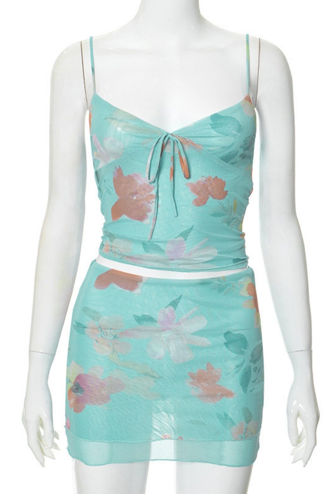 Printed Suspender Tops Low-waisted Skirt Suits