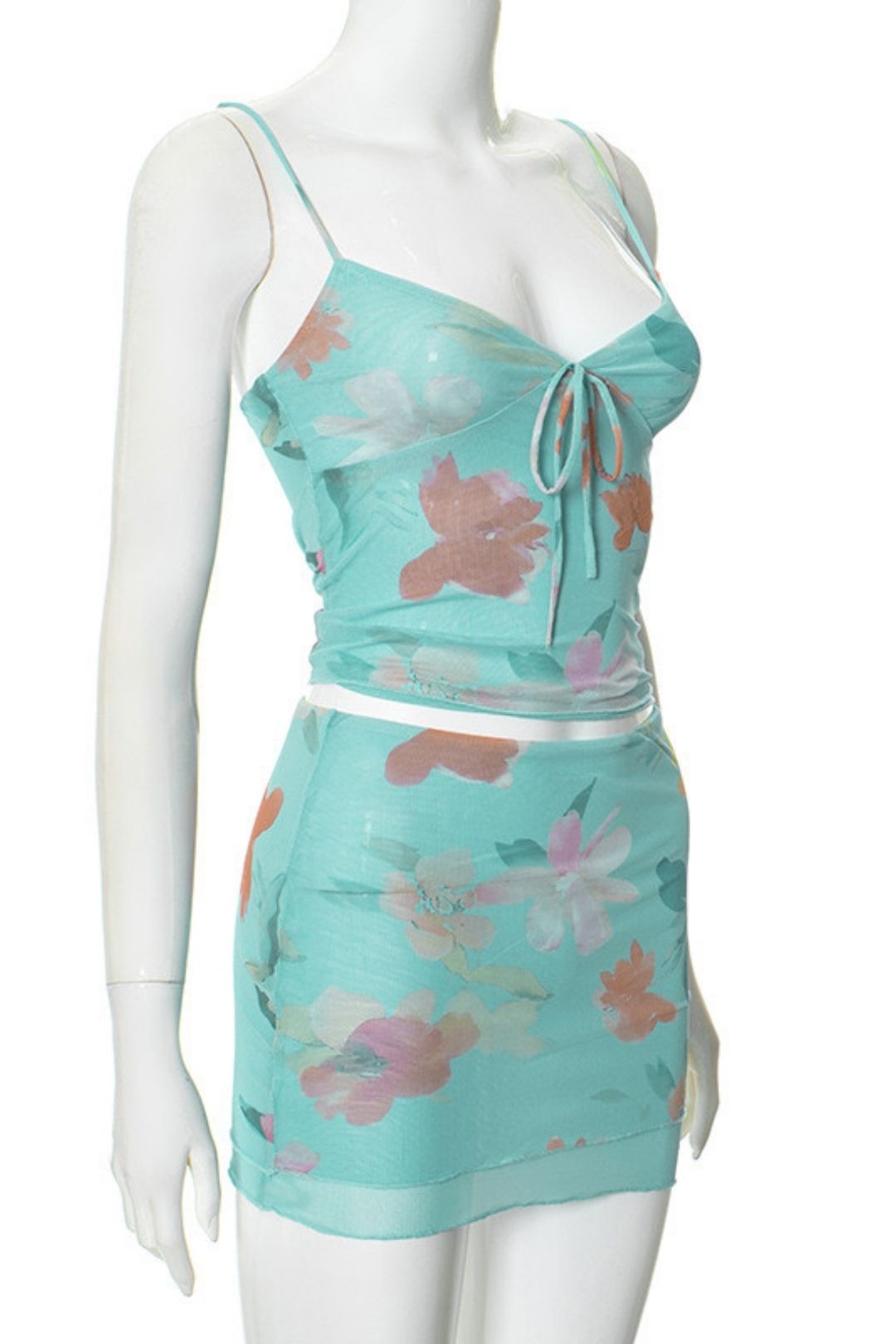 Printed Suspender Tops Low-waisted Skirt Suits