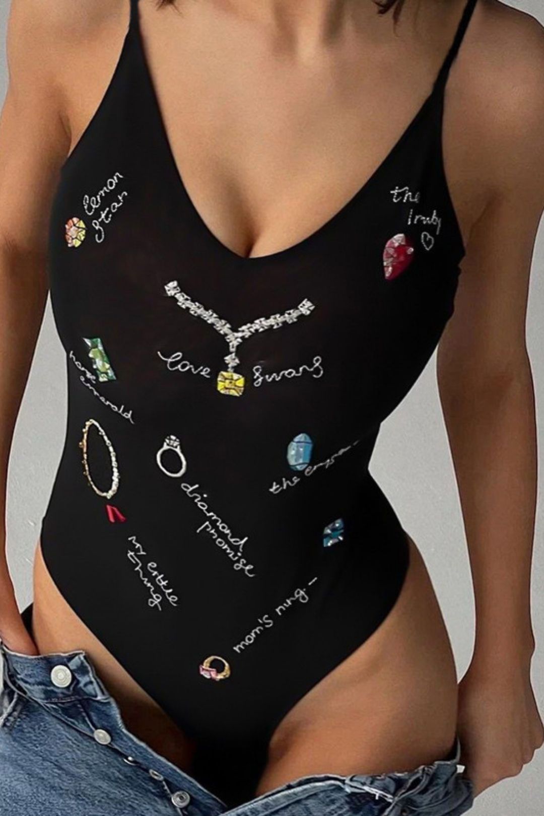 Slim Fit Printed Mesh Large Backless Jumpsuit