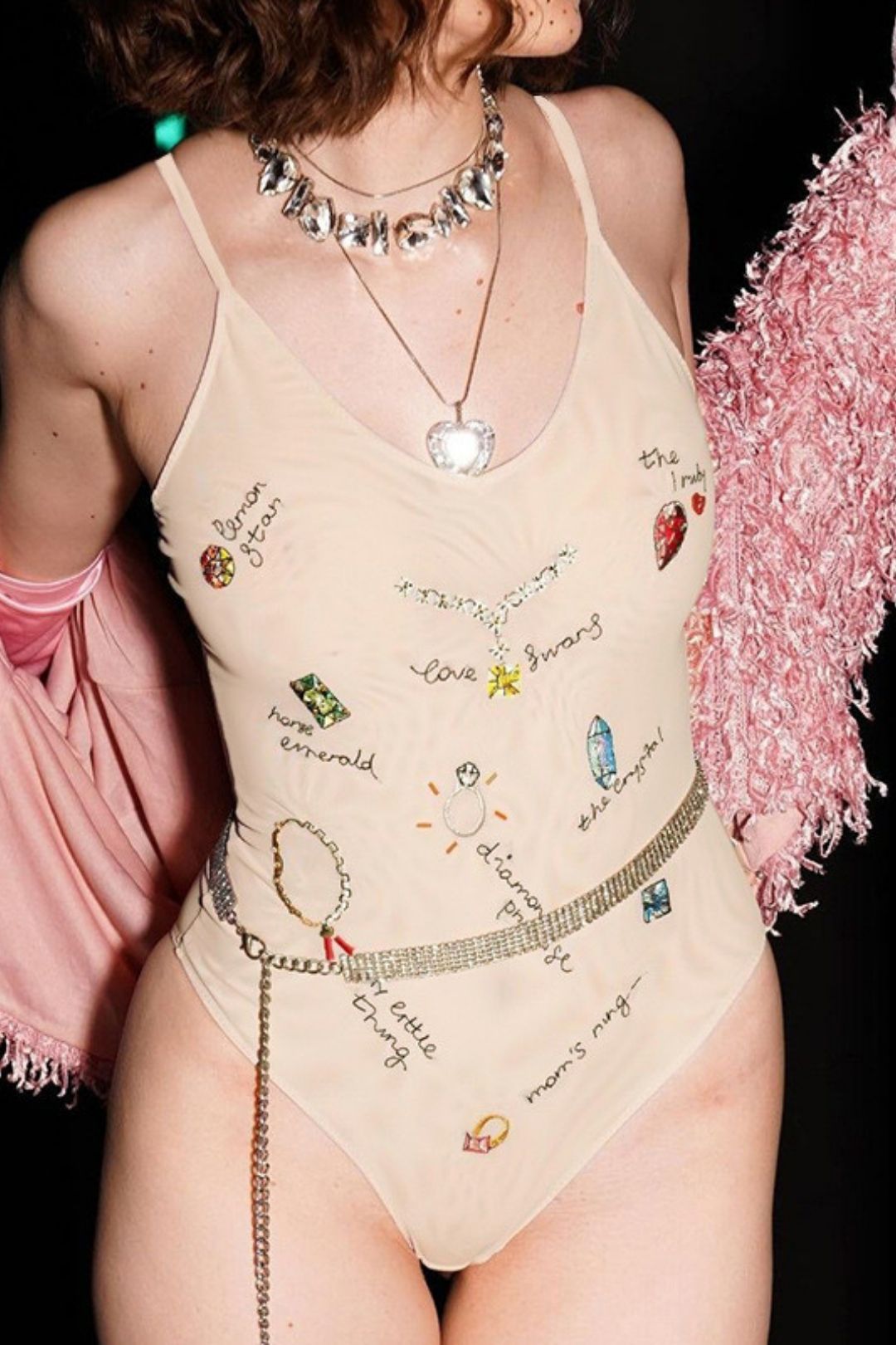 Slim Fit Printed Mesh Large Backless Jumpsuit