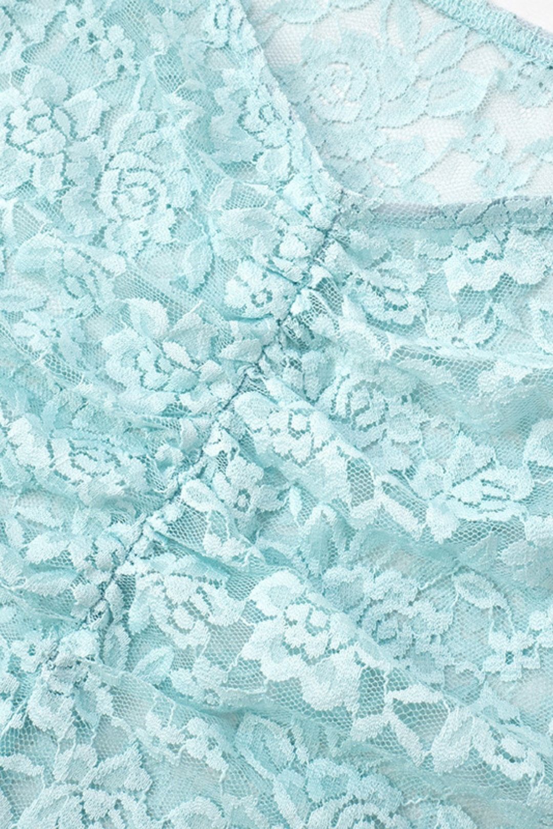 Long-sleeved Tops Low-waist Long Skirt See-through Lace Suit