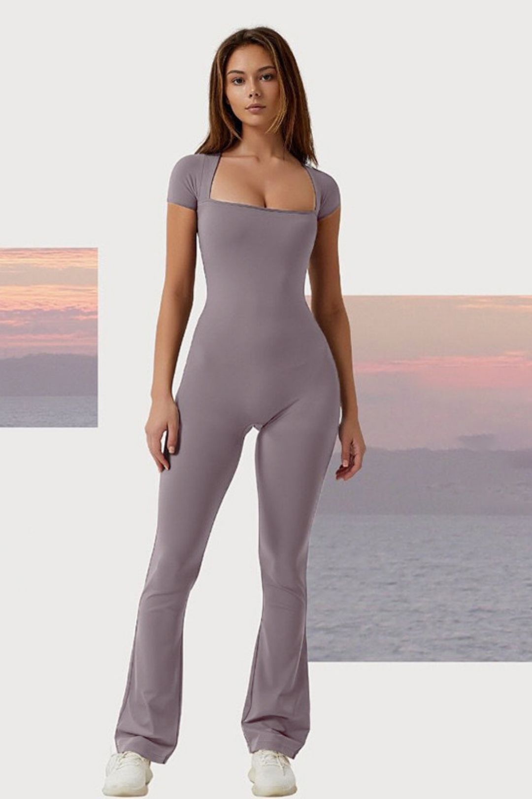 Solid Color Square Collar Short-sleeved Sexy Jumpsuit