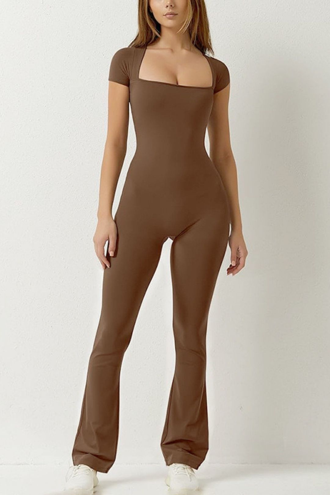 Solid Color Square Collar Short-sleeved Sexy Jumpsuit