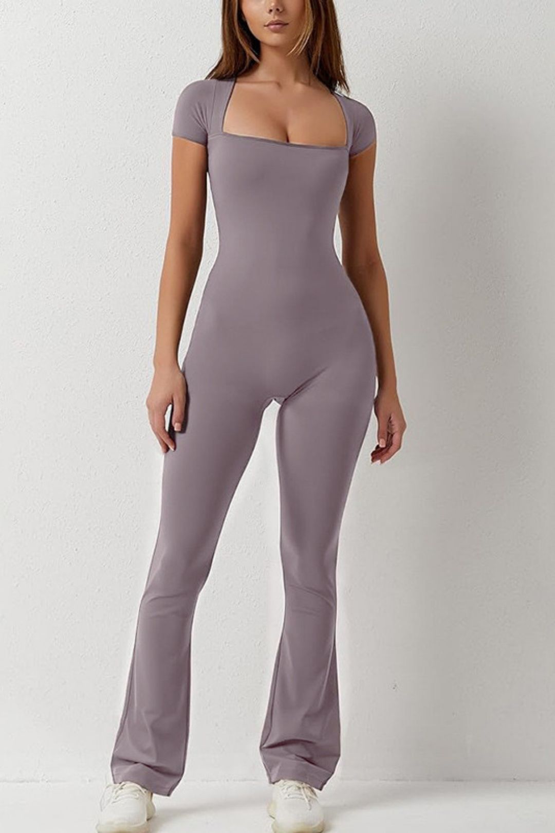 Solid Color Square Collar Short-sleeved Sexy Jumpsuit