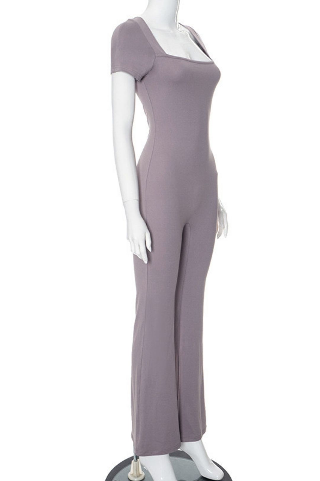 Solid Color Square Collar Short-sleeved Sexy Jumpsuit