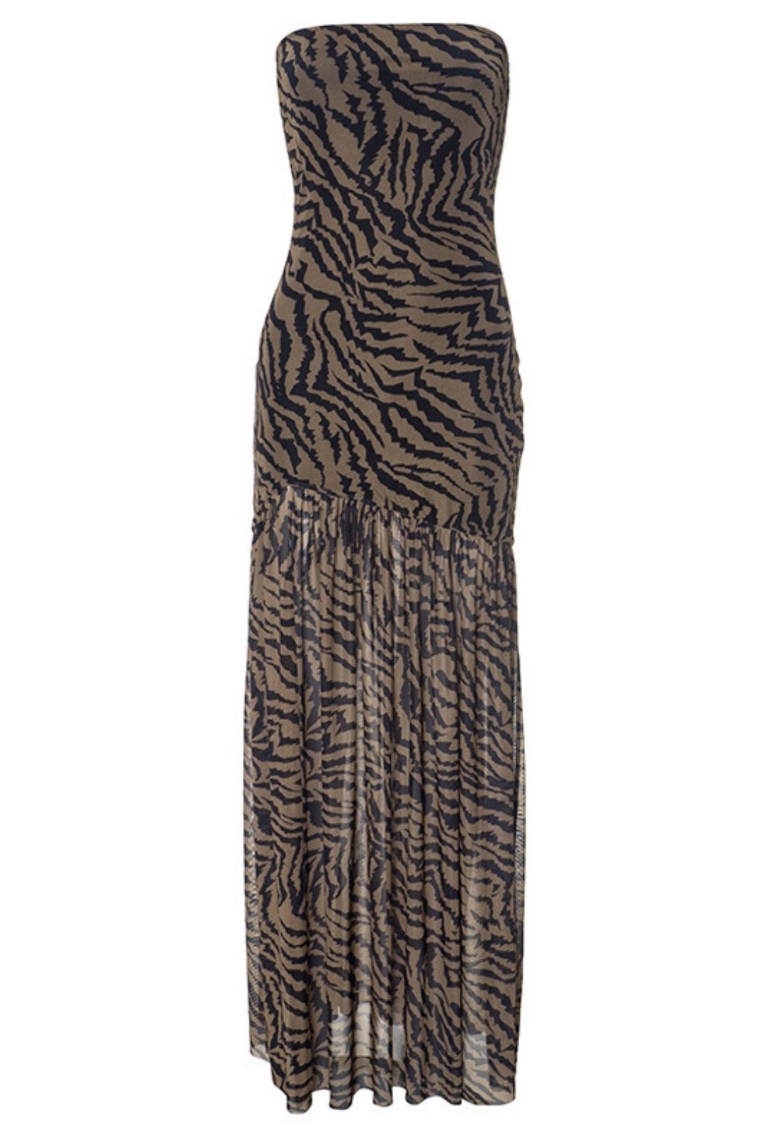 Summer Women's Tube Top Leopard Print Slit Mesh Splicing Dress