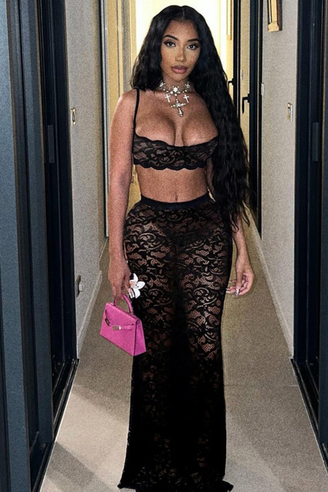 Suspender Top Solid Color High Waist Skirt Lace Suit