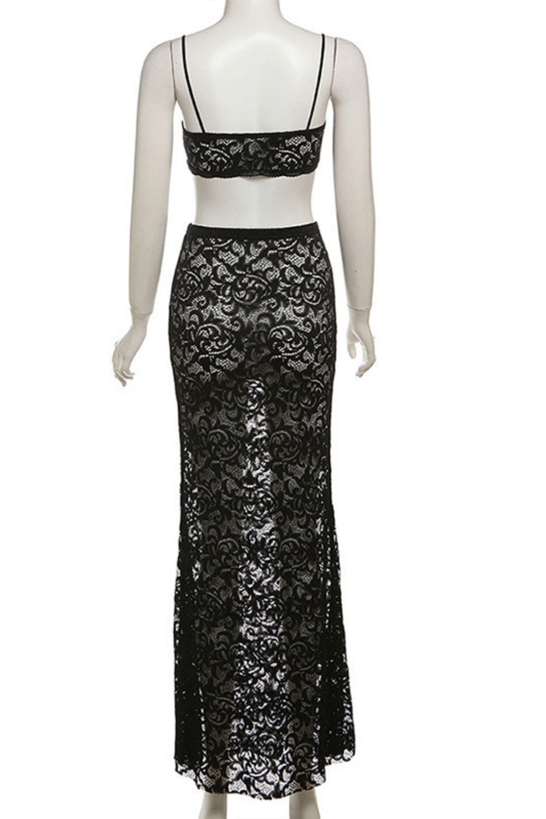 Suspender Top Solid Color High Waist Skirt Lace Suit