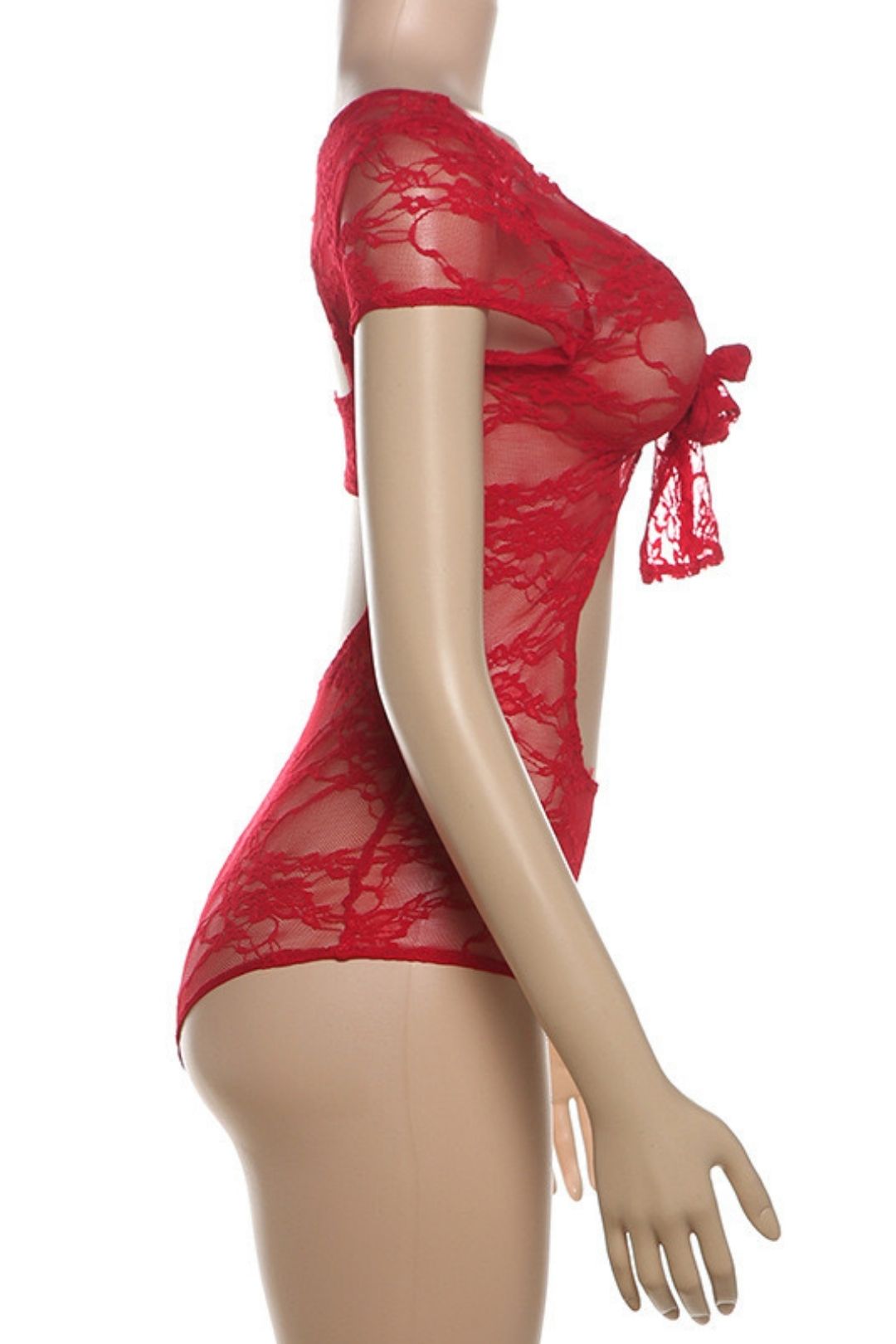 Summer New Sexy V-neck Tight-fitting Hollow Backless Lace Short-sleeved Hip Jumpsuit