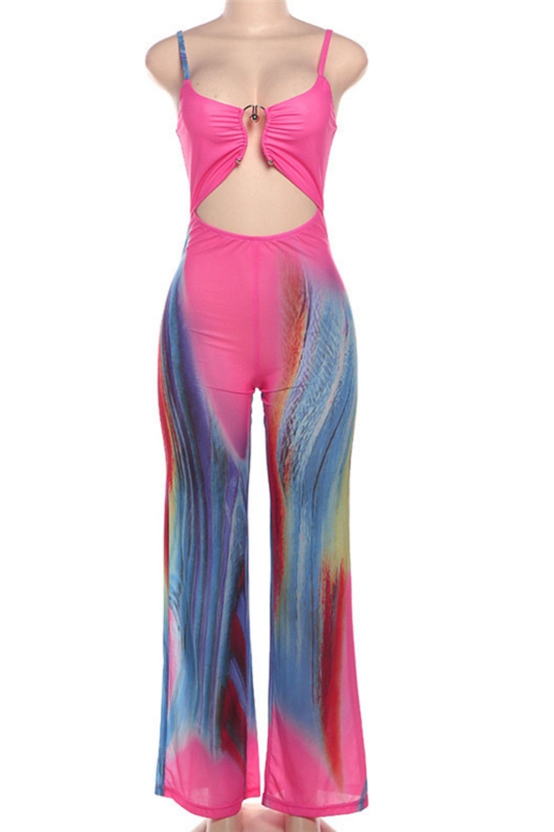 Summer New Sexy Tight-fitting Backless Contrasting Color Low-cut Suspender High-waist Jumpsuit