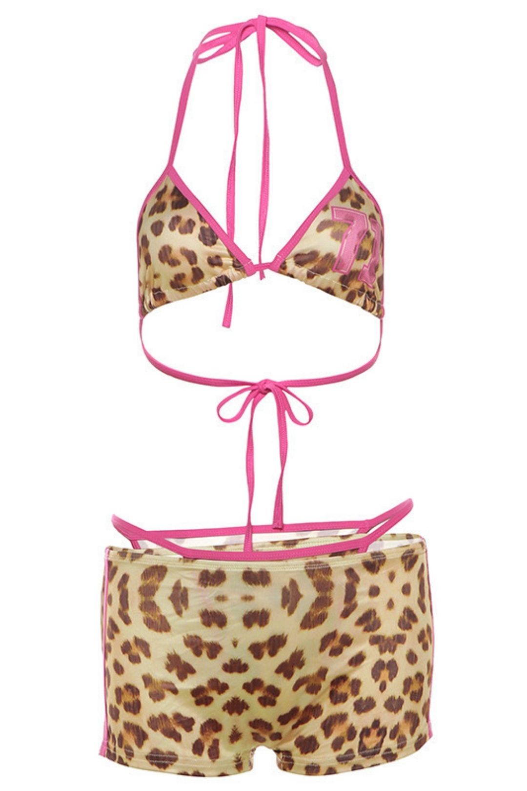 Leopard Print Bikini High Waist Hip-covering Shorts Set