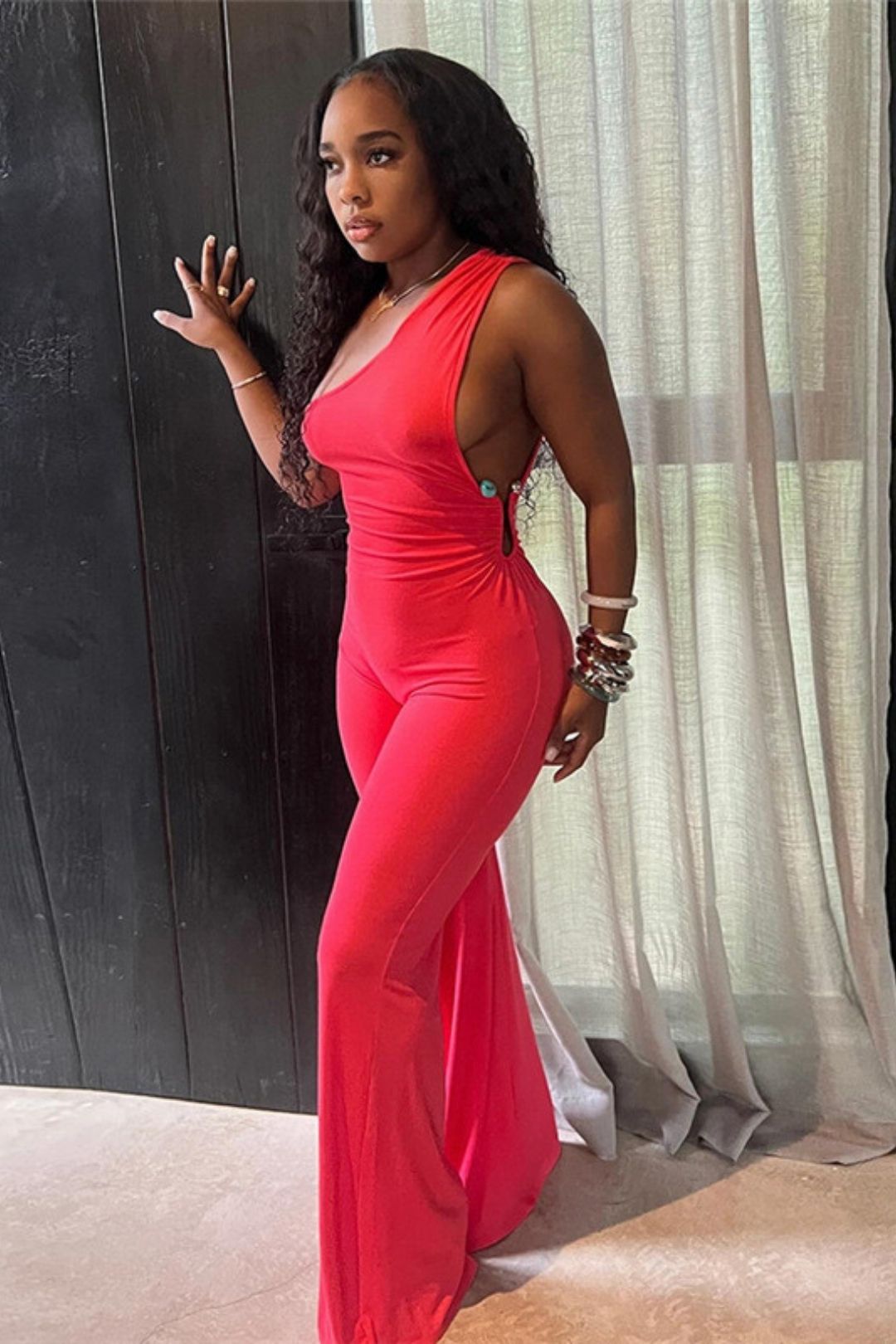 One-shoulder Slim Hip-covering Straight Casual Jumpsuit