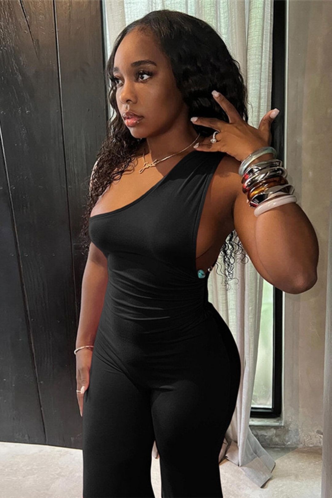 One-shoulder Slim Hip-covering Straight Casual Jumpsuit