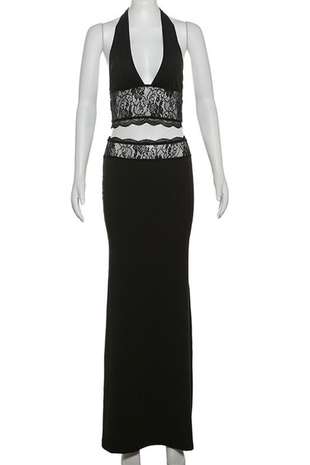 Summer Fashion Sexy Halter Neck Halter Top High Waist Lace Skirt Suit