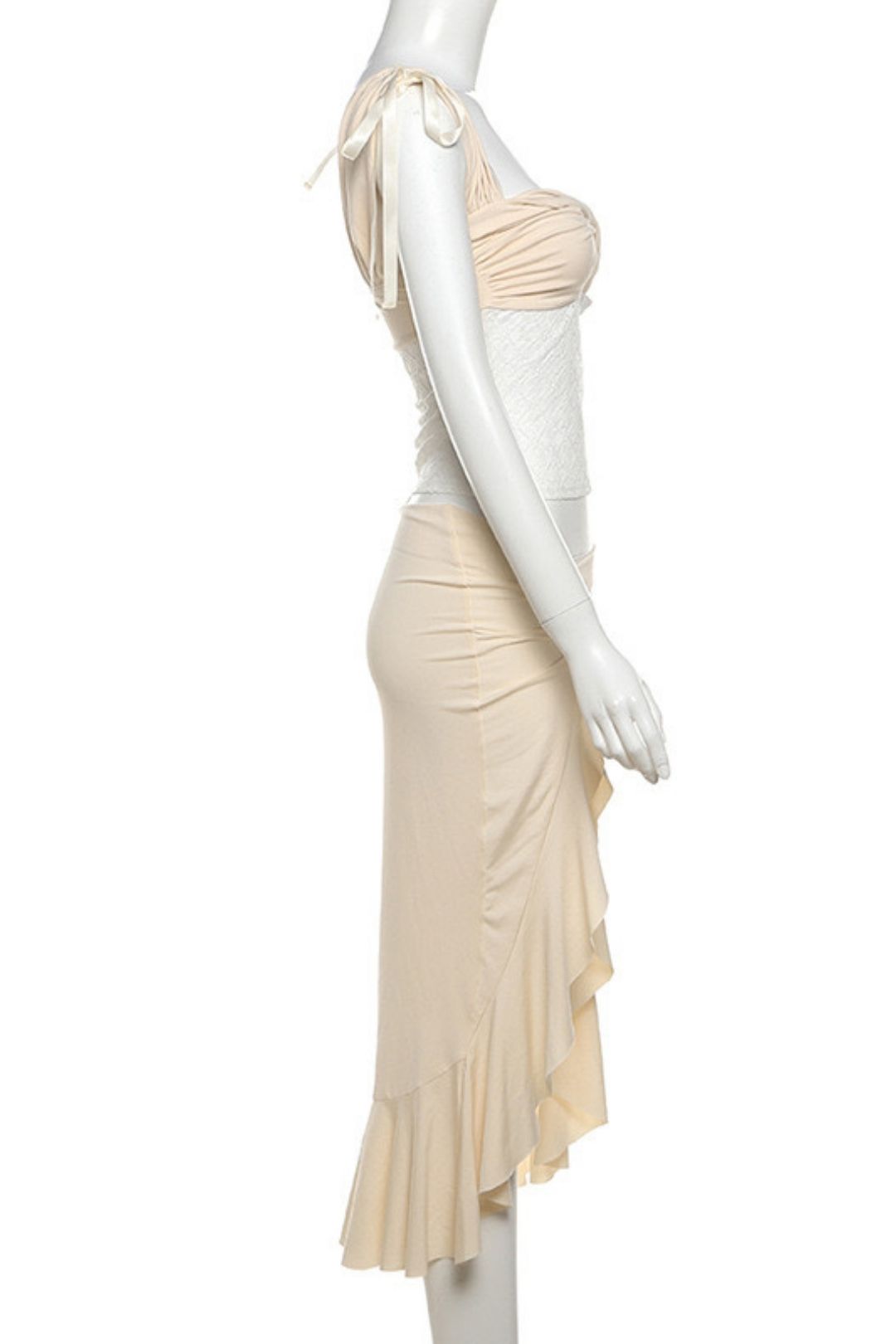 Summer Temperament Lace One-line Collar Camisole Hip-covering High Slit Skirt Suit