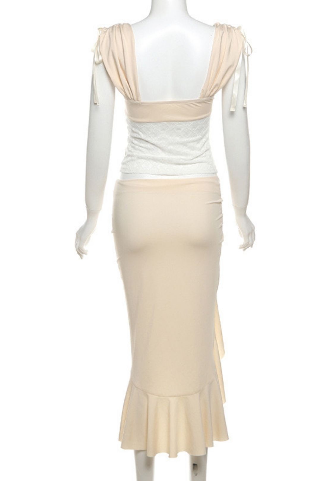 Summer Temperament Lace One-line Collar Camisole Hip-covering High Slit Skirt Suit