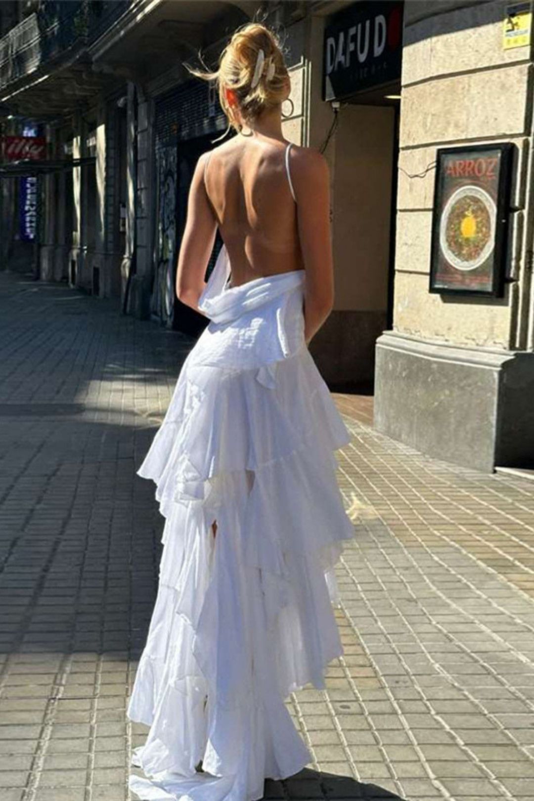 V-neck Backless Solid Color Irregular Mesh Suspender Dress