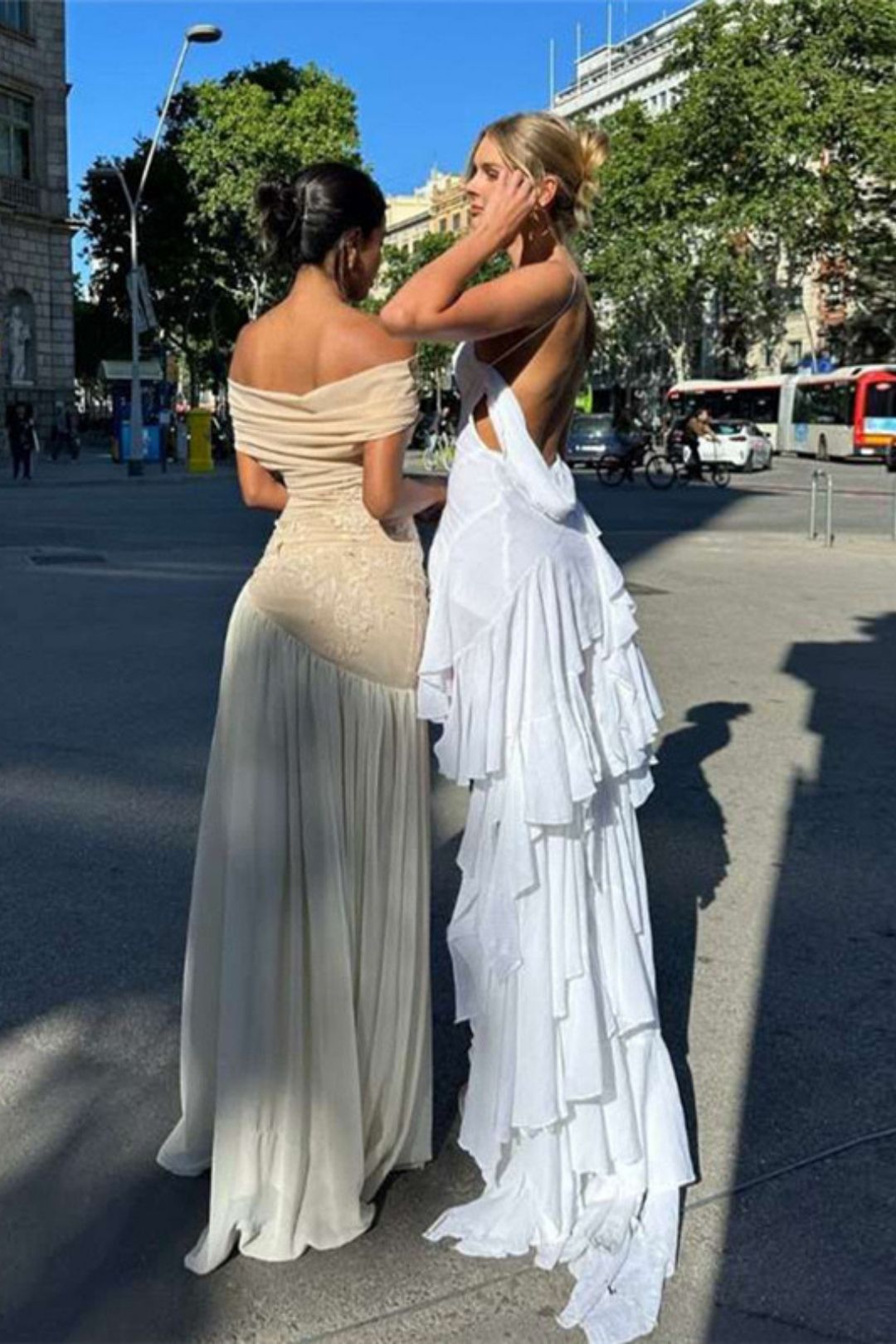 V-neck Backless Solid Color Irregular Mesh Suspender Dress