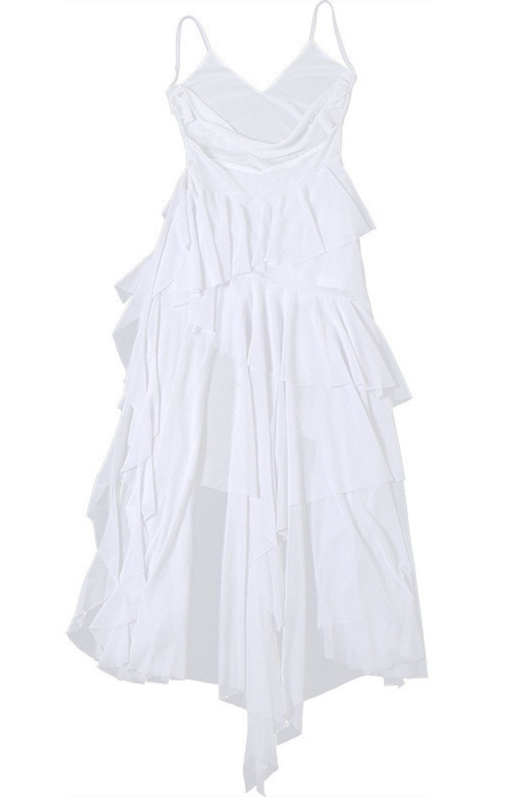 V-neck Backless Solid Color Irregular Mesh Suspender Dress