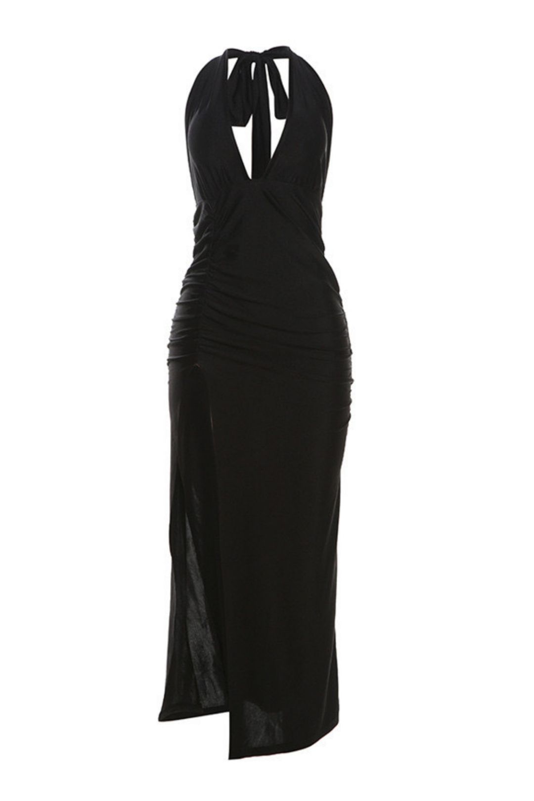 Sexy Deep V-neck Halterneck Strappy Backless Temperament Slim Slit Dress