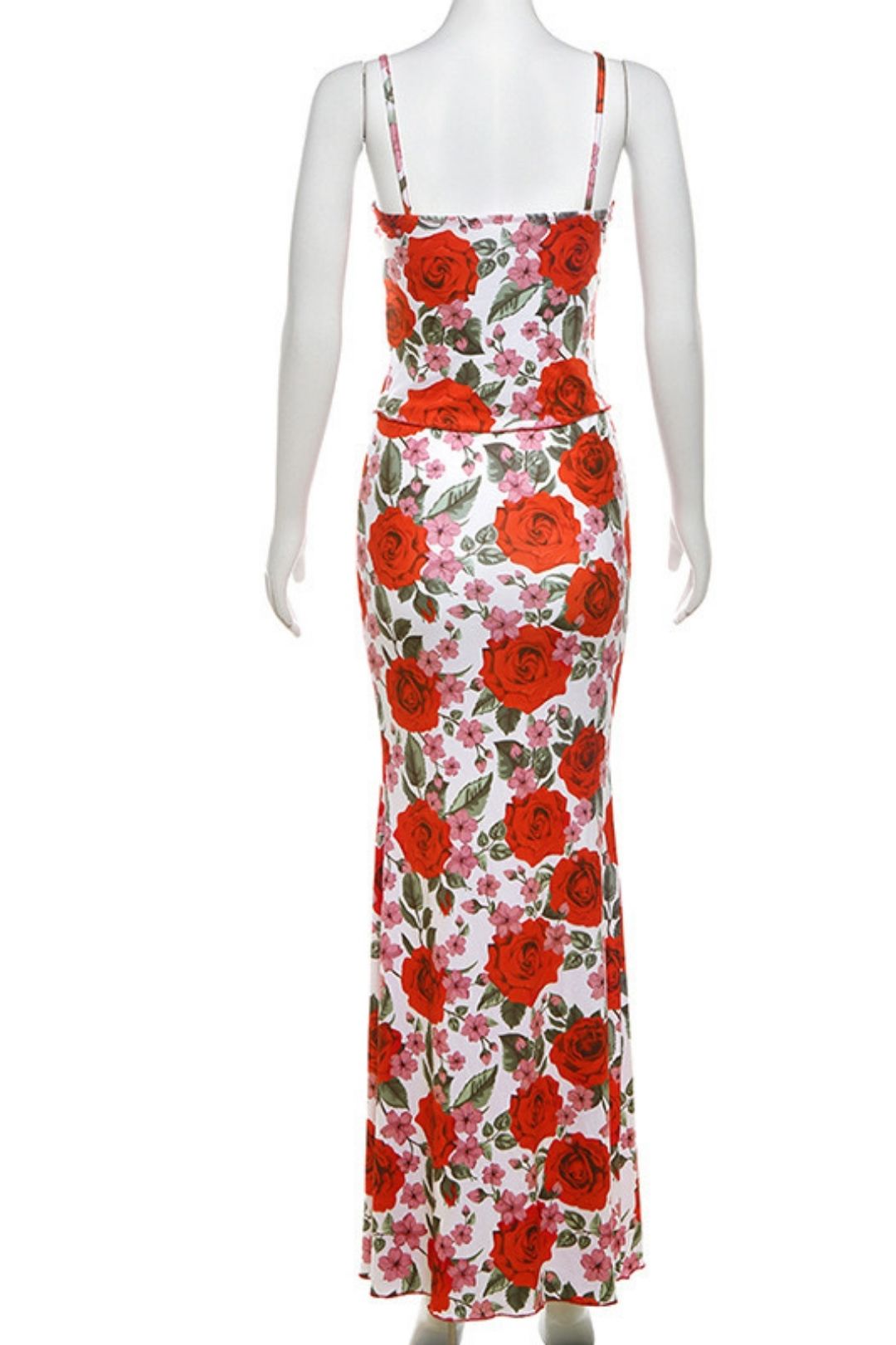 V-neck Camisole High Waist Floral Long Skirt Two-piece Set