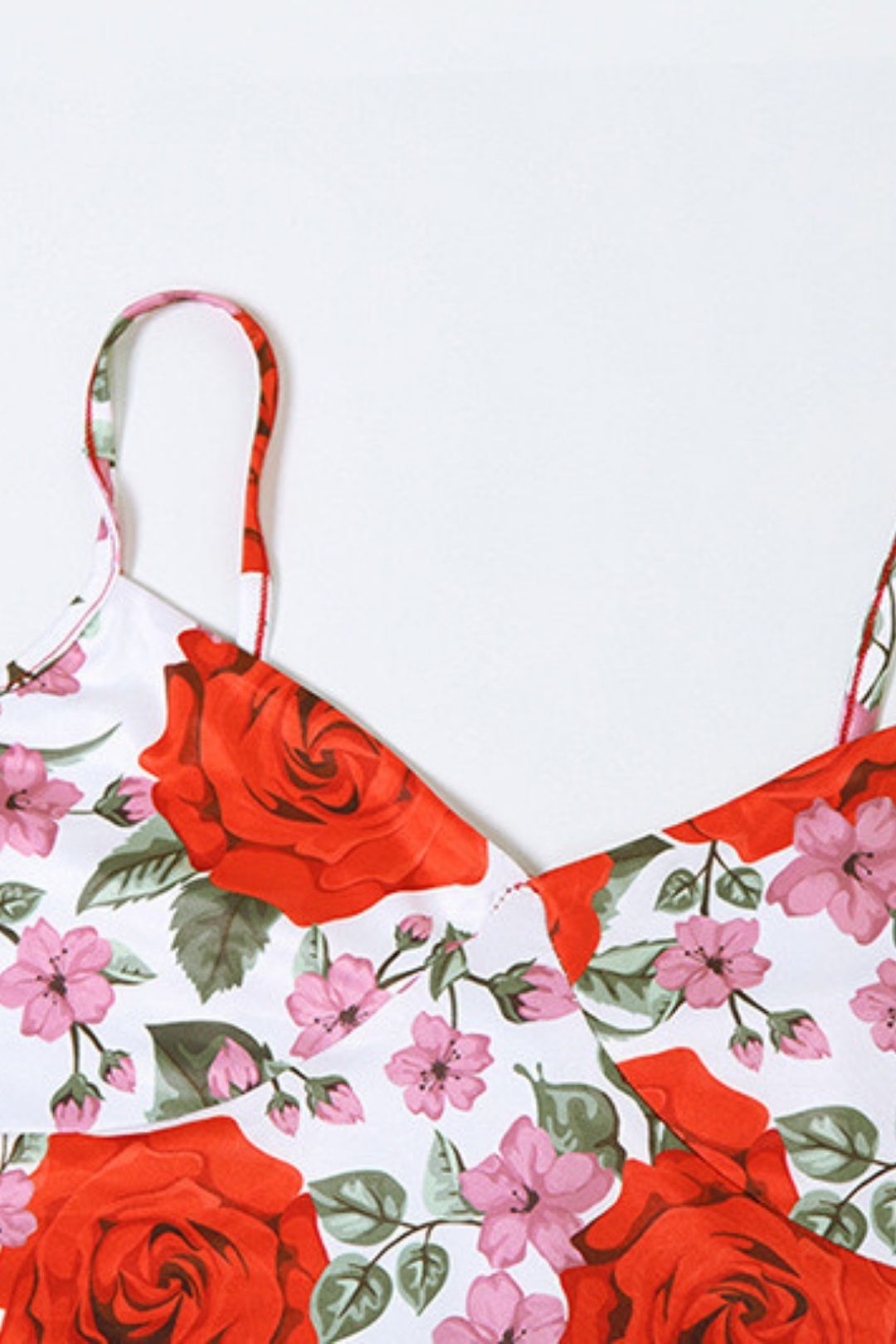 V-neck Camisole High Waist Floral Long Skirt Two-piece Set