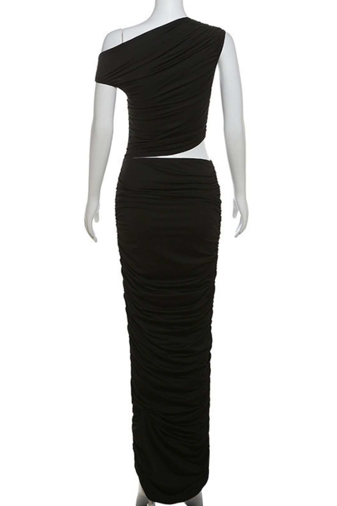 Light And Mature Solid Color Pleated Slanted Shoulder Slim Hip Dress