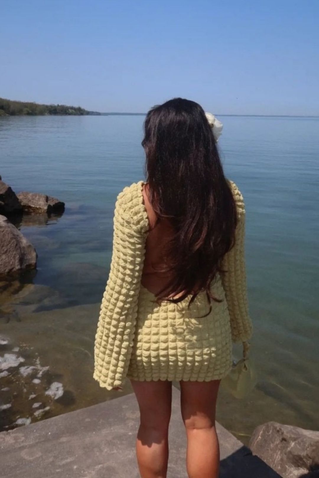 New Solid Color Long-sleeved Popcorn Sexy Backless Short