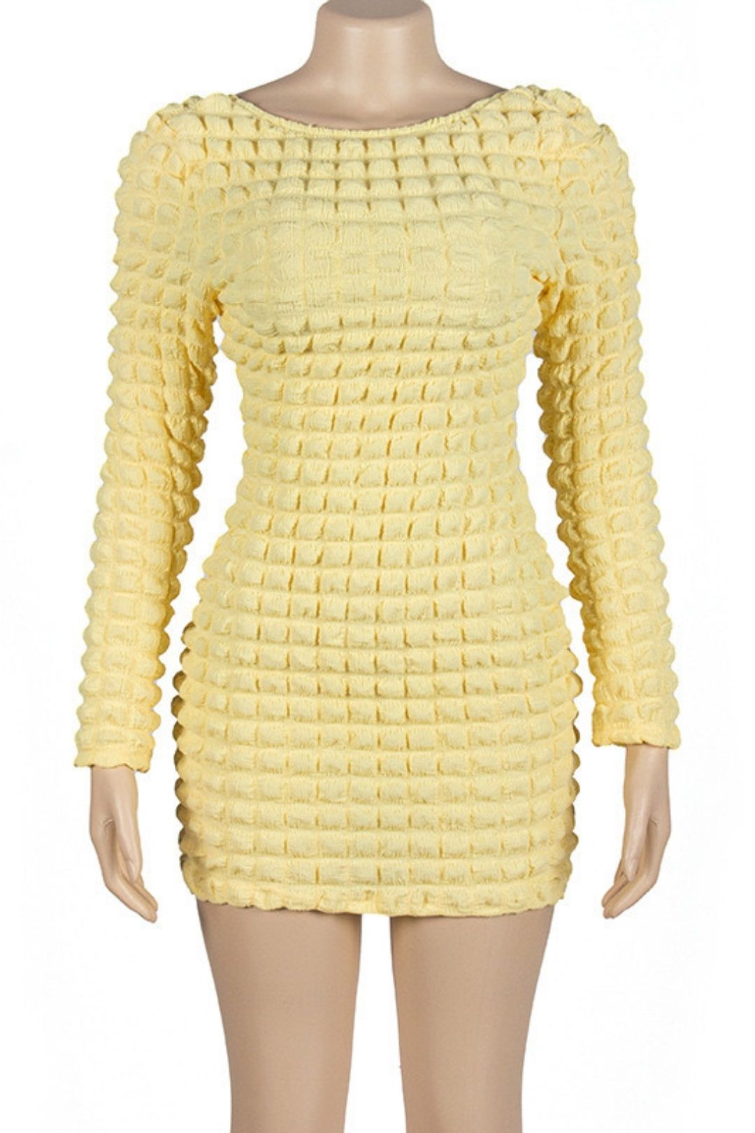 New Solid Color Long-sleeved Popcorn Sexy Backless Short