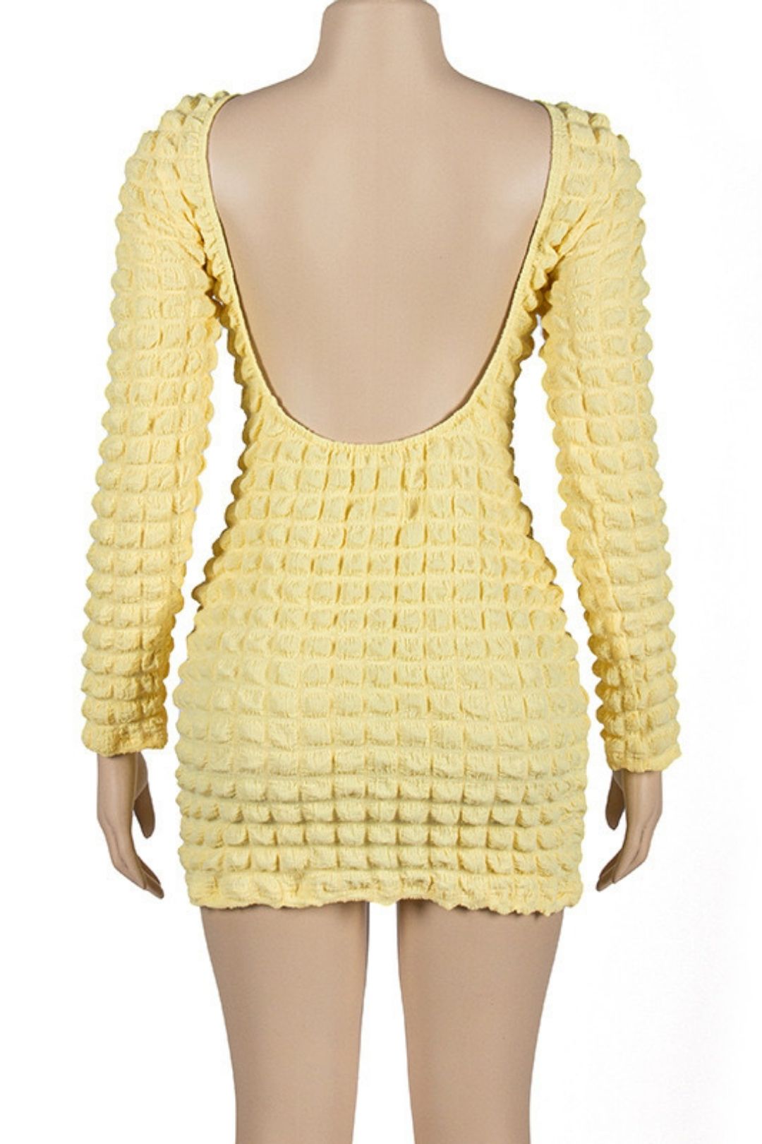 New Solid Color Long-sleeved Popcorn Sexy Backless Short